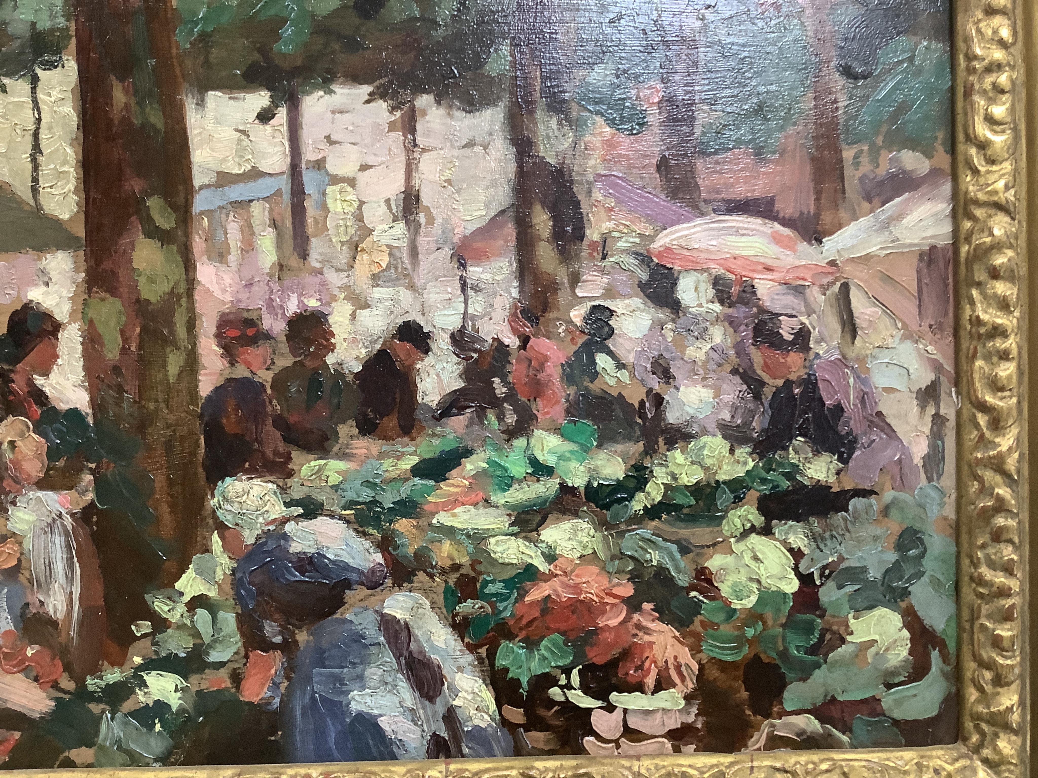 French impressionist, oil on board, Market sellers, unsigned, 31 x 33cm, ornate gilt framed. Condition - good